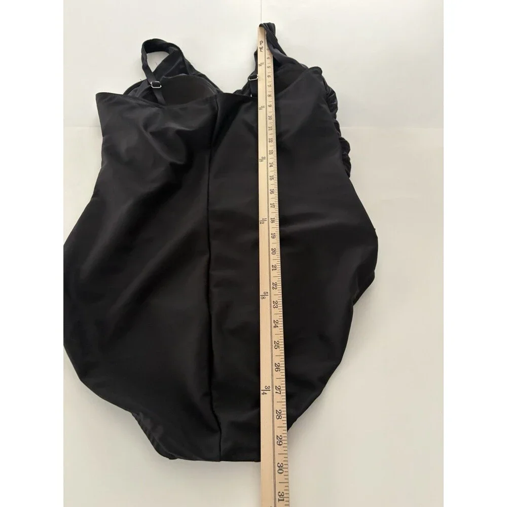 Miraclesuit One Piece Wrap Swimsuit Size 18 Black Ruching Slimming 6502910